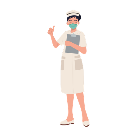 Female nurse wearing mask and showing thumb up Illustration