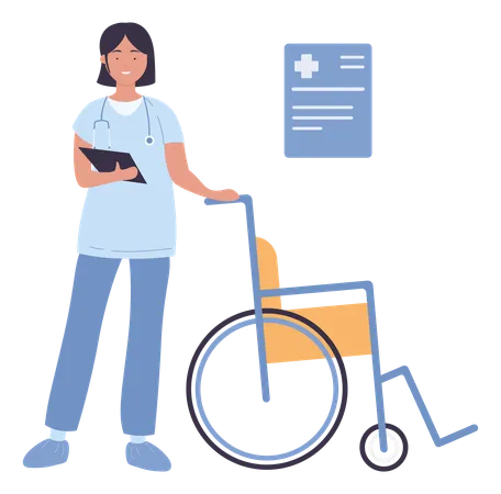 Female Nurse with wheelchair  Illustration