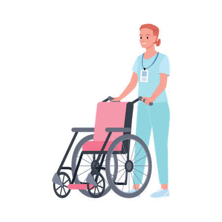 Female Nurse with wheelchair  Illustration