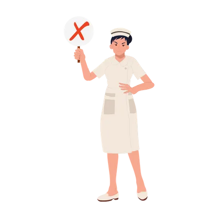 Female nurse with wrong sign Illustration