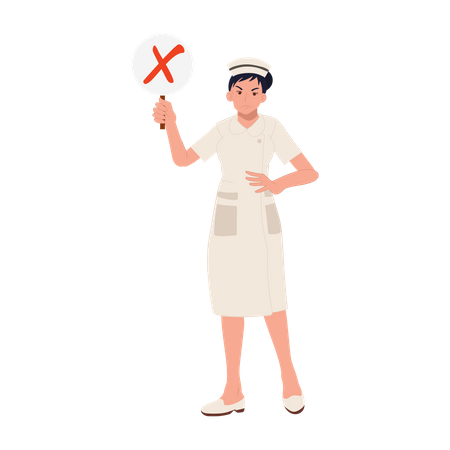 Female nurse with wrong sign  Illustration