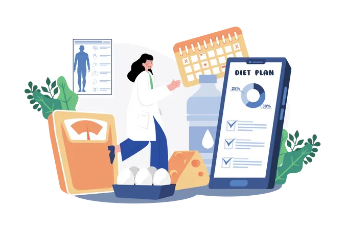 Female nutritionist doctor giving nutrition plan  イラスト