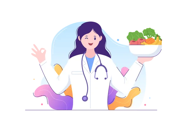 Female nutritionist doctor giving nutrition plan  Illustration