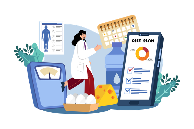 Female nutritionist doctor giving nutrition plan  Illustration