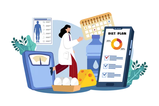 Female nutritionist doctor giving nutrition plan  Illustration