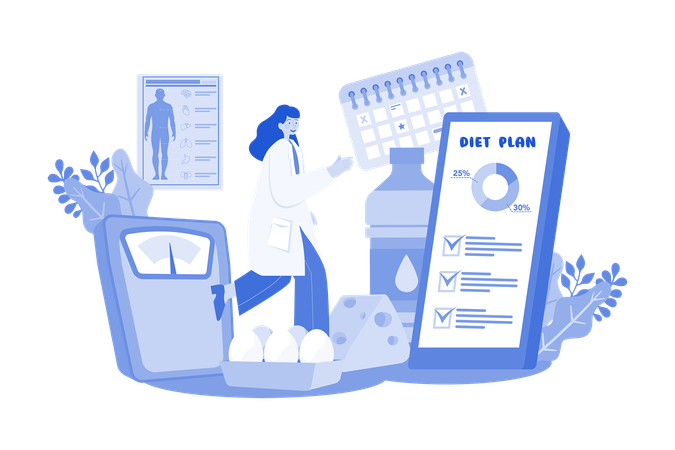 Female Nutritionist Doctor Giving Nutrition Plan  Illustration