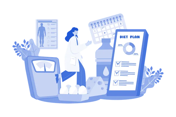 Female Nutritionist Doctor Giving Nutrition Plan  Illustration