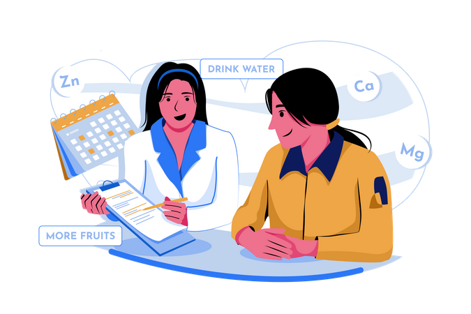 Female nutritionist doctor giving nutrition plan  Illustration