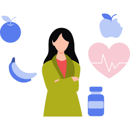 Female nutritionist doctor standing with hands fold  Illustration