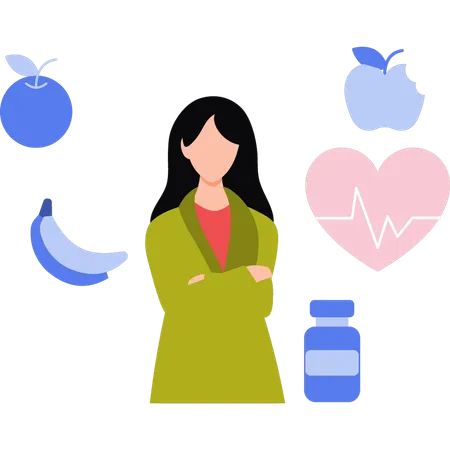 Female nutritionist doctor standing with hands fold  Illustration