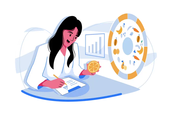 Female nutritionist doctor Taking notes  Illustration