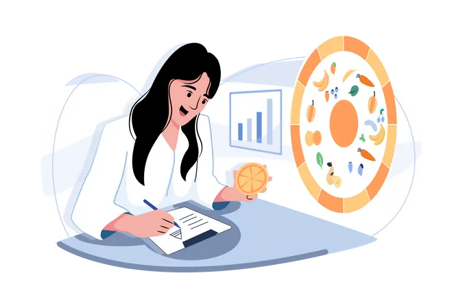 Female nutritionist doctor Taking notes  Illustration