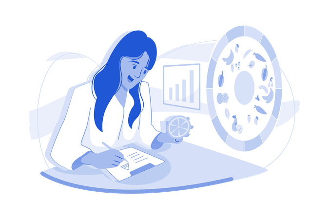 Female nutritionist doctor Taking notes  Illustration