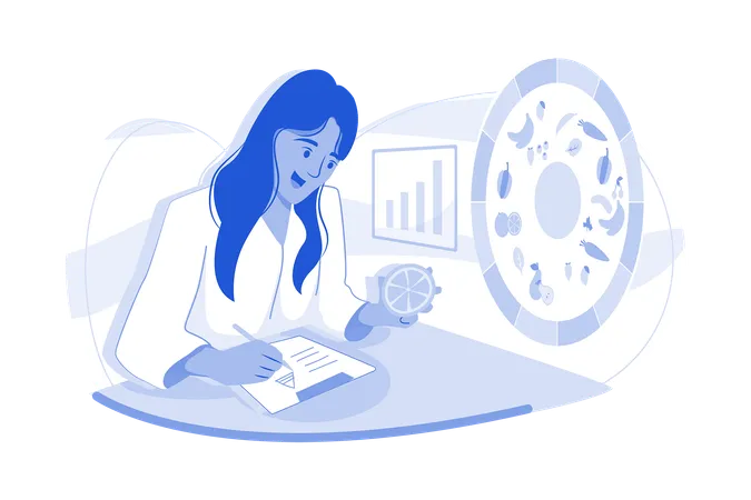 Female nutritionist doctor Taking notes  Illustration