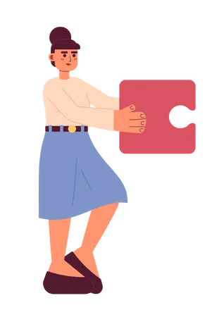 Female Office Worker Holding Puzzle Piece Semi Flat Colorful Vector Character Employee Assistance Editable Full Body Person On White Simple Cartoon Spot Illustration For Web Graphic Design Illustration
