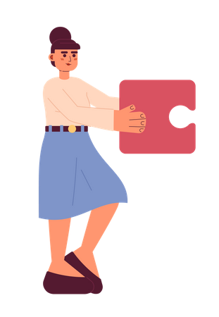 Female office worker holding puzzle piece  Illustration