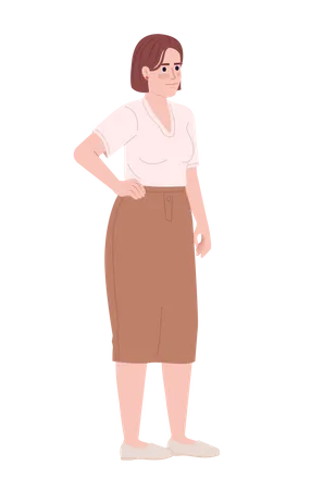 Female Office Worker In Summer Work Outfit Semi Flat Color Vector Character Editable Figure Full Body Person On White Simple Cartoon Style Spot Illustration For Web Graphic Design And Animation Illustration