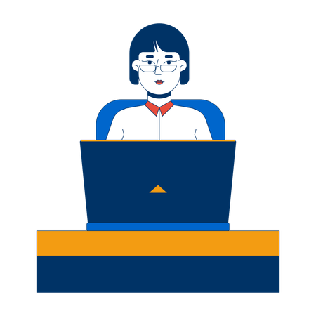 Female office worker typing laptop at desk  Illustration