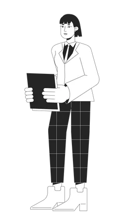 Female Office Worker With Paperwork Bw Vector Spot Illustration Woman In Formal Wear 2 D Cartoon Flat Line Monochromatic Character For Web UI Design Editable Isolated Outline Hero Image Illustration