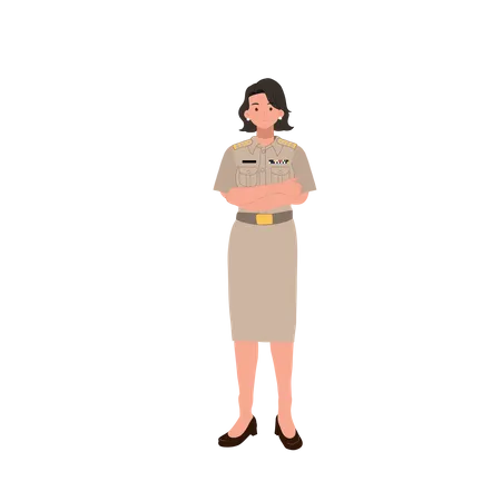Female Thai Government Officers In Uniform Woman Thai Teacher Cartoon Character Vector Illustration Illustration