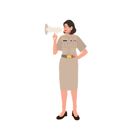 Female officer doing announcement  Illustration