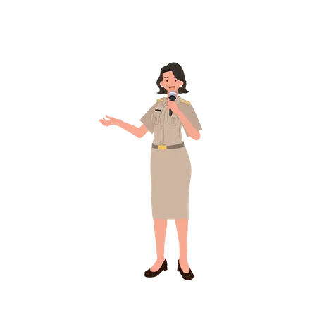 Female Thai Government Officers In Uniform Woman Thai Teacher Explaining Knowledge Vector Illustration Illustration