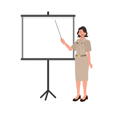 Female officer explaining on presentation board  Illustration