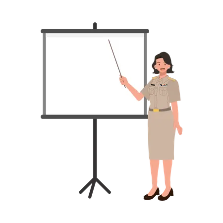 Female officer explaining on presentation board  Illustration