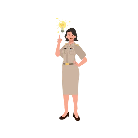 Female Thai Government Officers In Uniform Woman Thai Teacher Got New Idea Lightbulb Vector Illustration Illustration