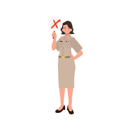 Female officer showing denied sign  Illustration