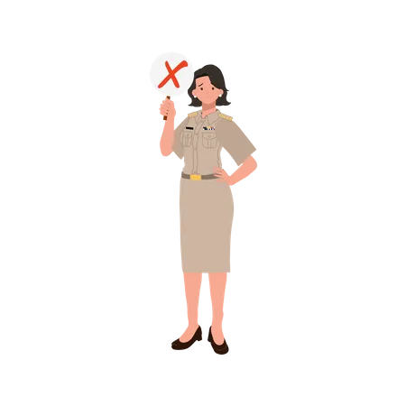 Female officer showing denied sign  Illustration