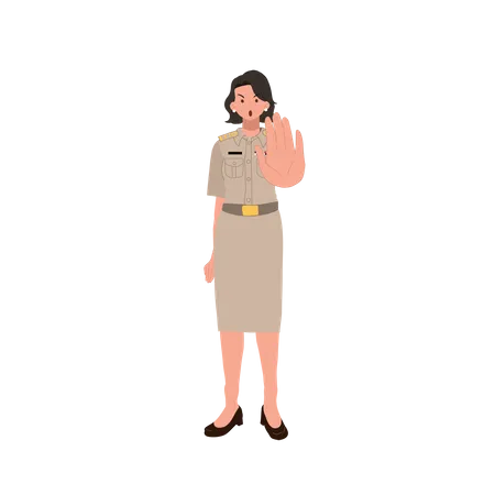 Female Thai Government Officers In Uniform Woman Thai Teacher Doing NO Hand Sign Prohibited STOP Dont Vector Illustration Illustration