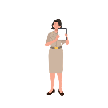 Female officer showing tablet  Illustration