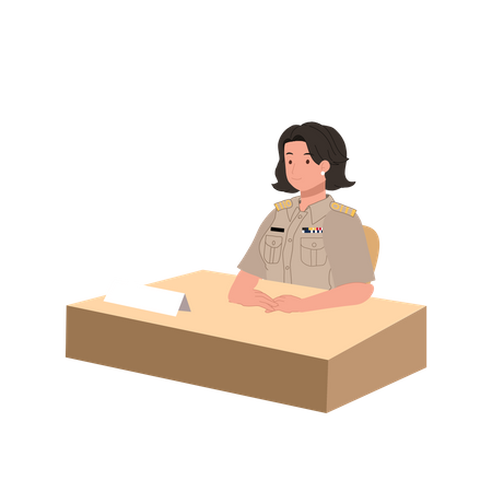 Female officer sitting at desk  Illustration