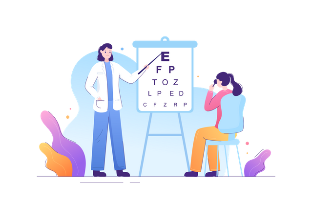 Female ophthalmologist checking patients eyesight Illustration
