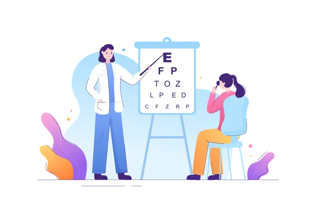 Female ophthalmologist checking patients eyesight Illustration