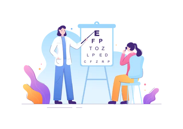 Female ophthalmologist checking patients eyesight  Illustration