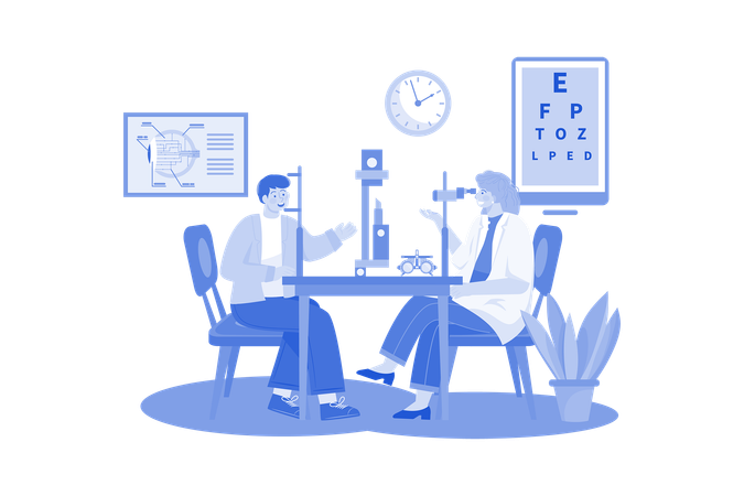 Female Ophthalmologist Checking Patients' Eyesight  Illustration