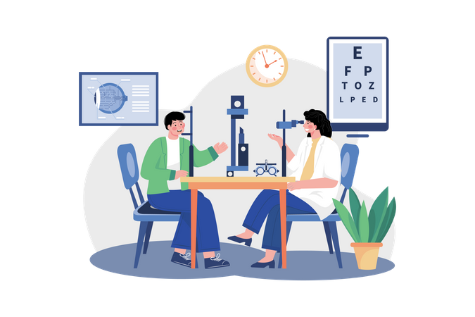 Female ophthalmologist checking patients eyesight  Illustration