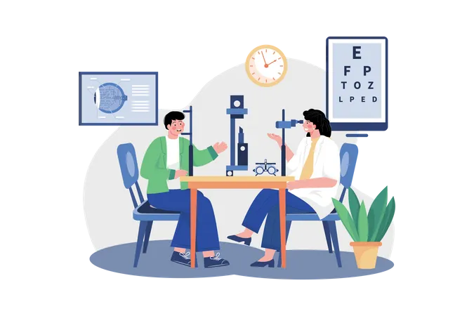 Female ophthalmologist checking patients eyesight  Illustration