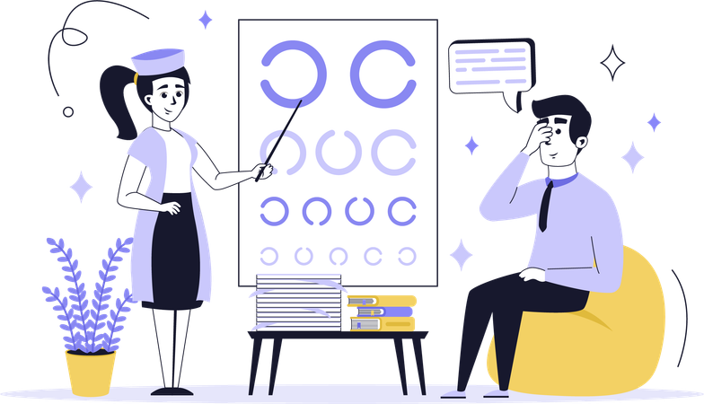 Female ophthalmologist doing eye checkup  Illustration