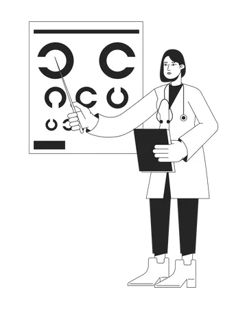 Female ophthalmologist with eye chart  Illustration