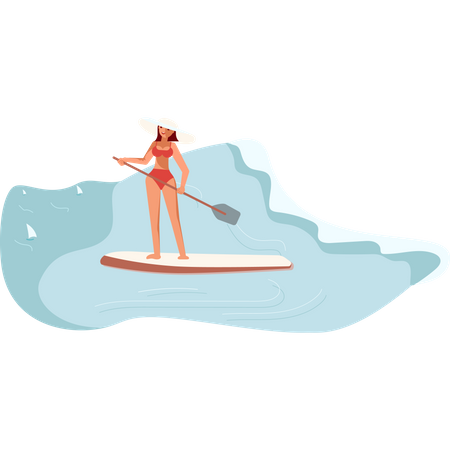 Female paddle surfer rides the Wave Illustration