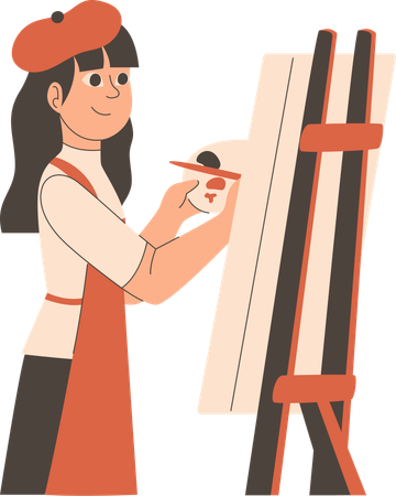 Female painter doing canvas painting  Illustration