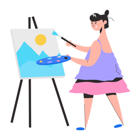 The Girl Drawing, Painting, Paints, Brushes Pencils.Cartoon Illustration  Doodle Character Sketch Outline Line Hand Illustrations, Line Art, Concept  Hand Drawing,flat. Stock Photo, Picture and Royalty Free Image. Image  140594907.