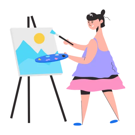 Female Painter doing painting  Illustration