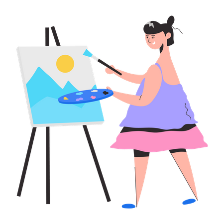 Female Painter doing painting  イラスト