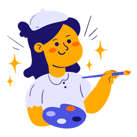 Female painter doing painting  イラスト