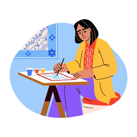 Female Painter draw painting  Illustration