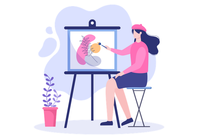Female painter drawing  イラスト